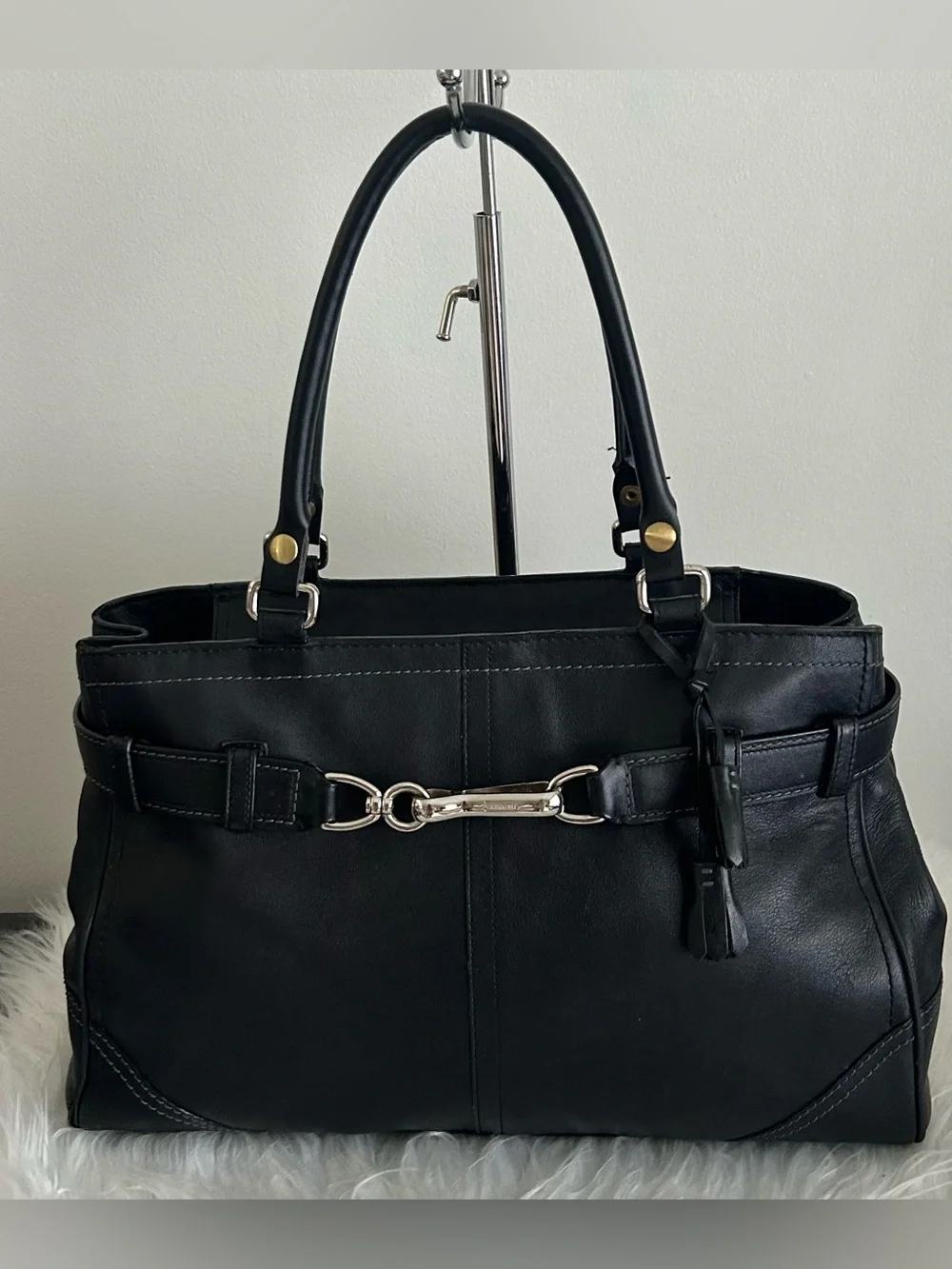 Coach Legacy Black Leather Buckle Shoulder Satchel Y2K Carryall Bag